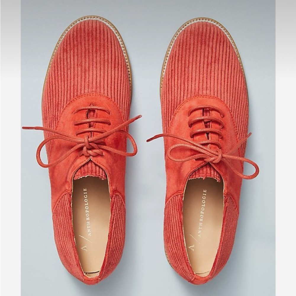 ANTHROPOLOGIE Orange-Red Corduroy Oxford Loafers